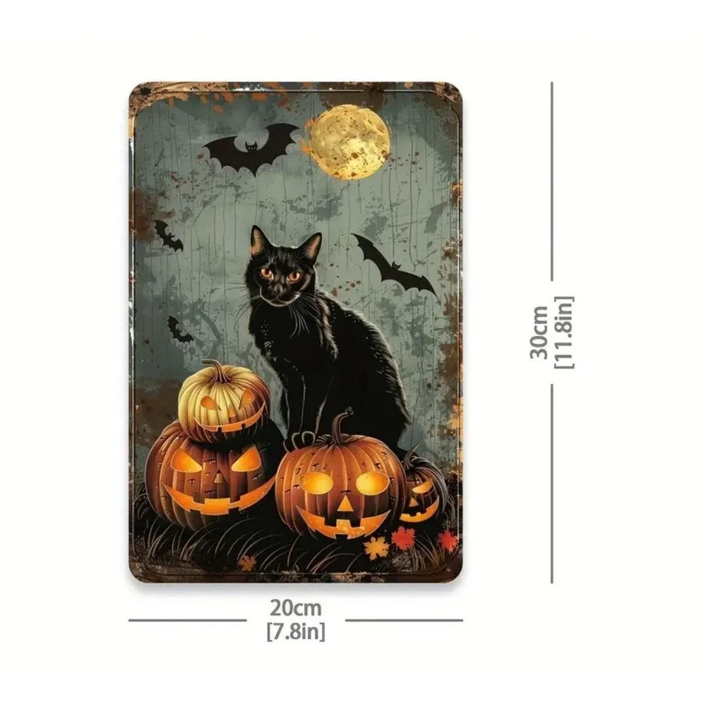 New Jack O Lantern Halloween Tin Metal Sign  8x12 Decoration Black Cat Pumpkin